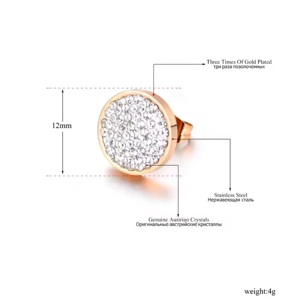 Sparkling Iced Crystal Round Stud Earrings Silver Plated Stainless‎